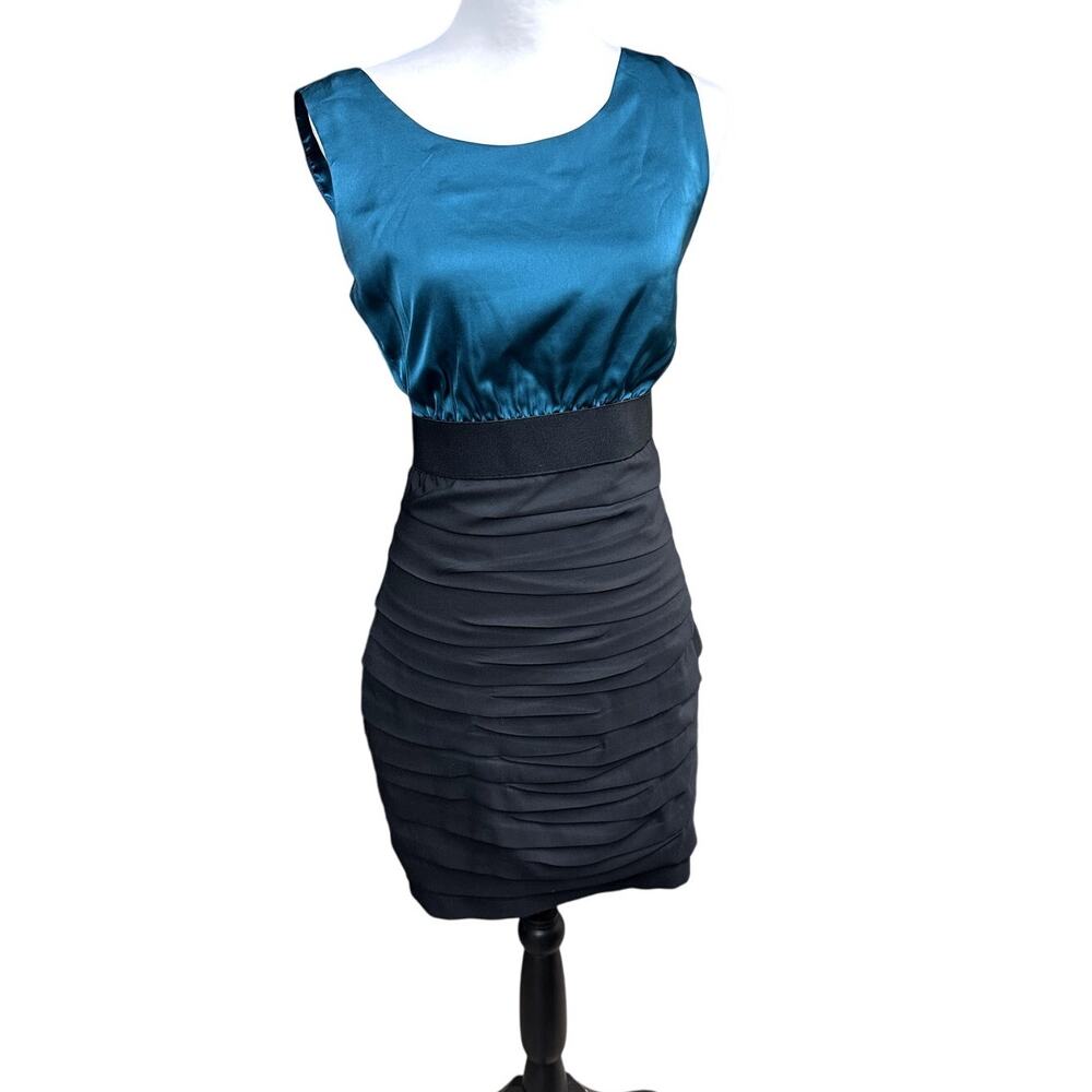 Express Teal and Black Satin Bodice Dress